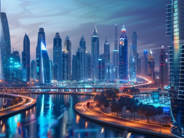 Dubai skyline at dusk highlighting luxury towers symbolizing real estate as a global safe haven for wealth in 2025.